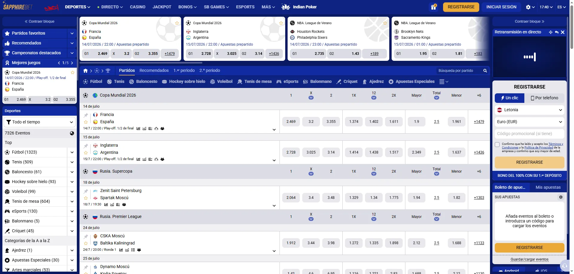 Apuestas deportivas en SapphireBet plataforma para Perú