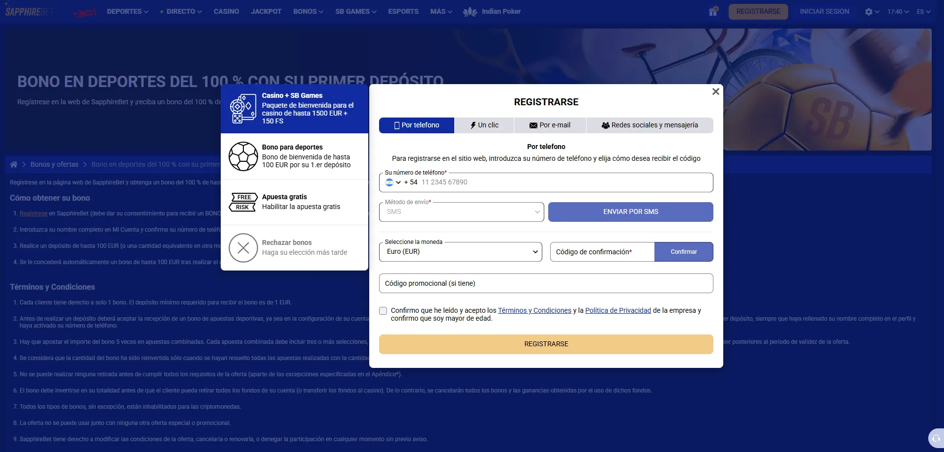 Proceso de registro en SapphireBet Casino para Perú paso a paso