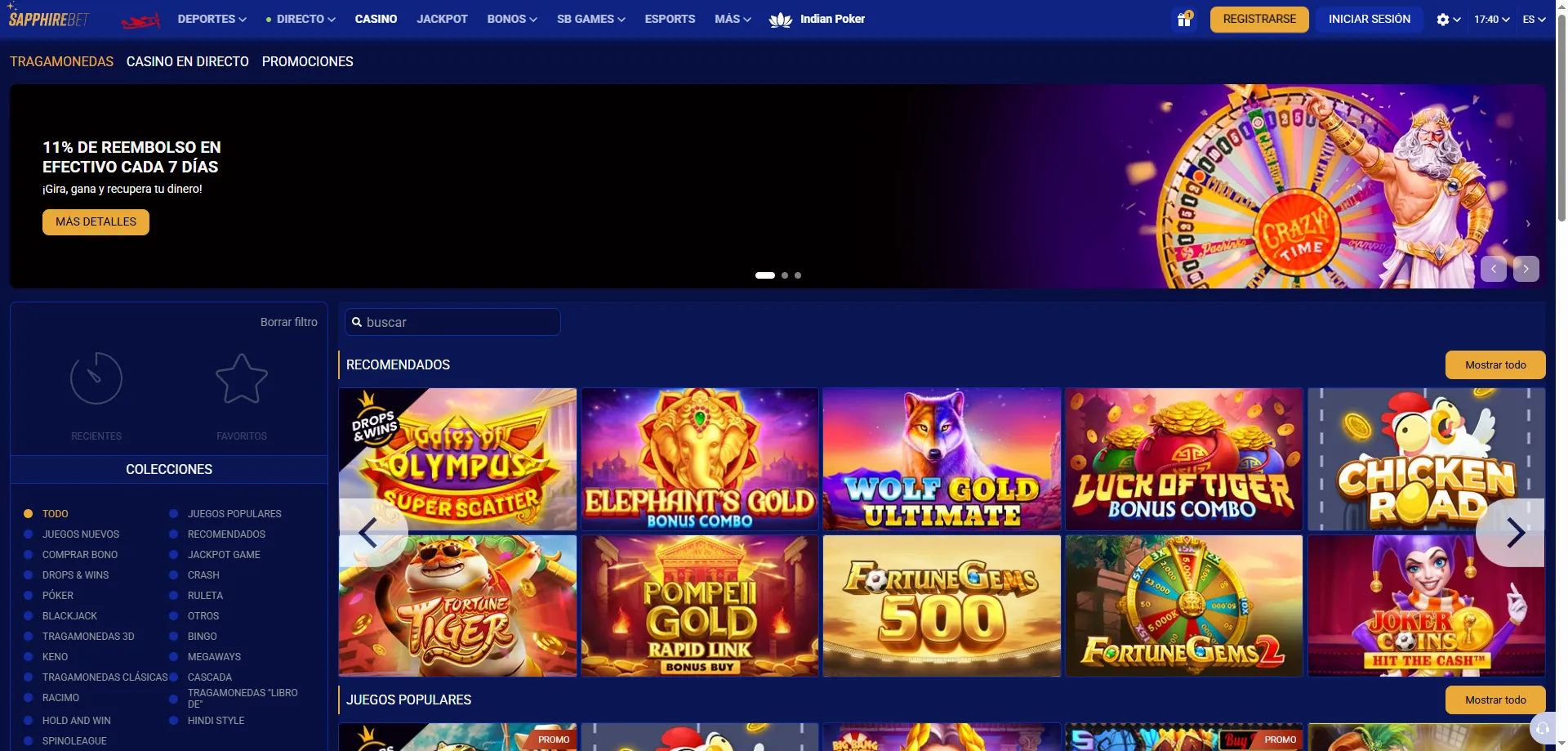 Tragamonedas y juegos de casino en SapphireBet para jugadores peruanos