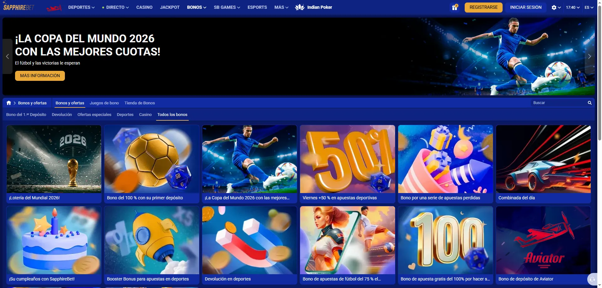 Bono de bienvenida SapphireBet 100% hasta S/ 23,848 más 150 giros gratis